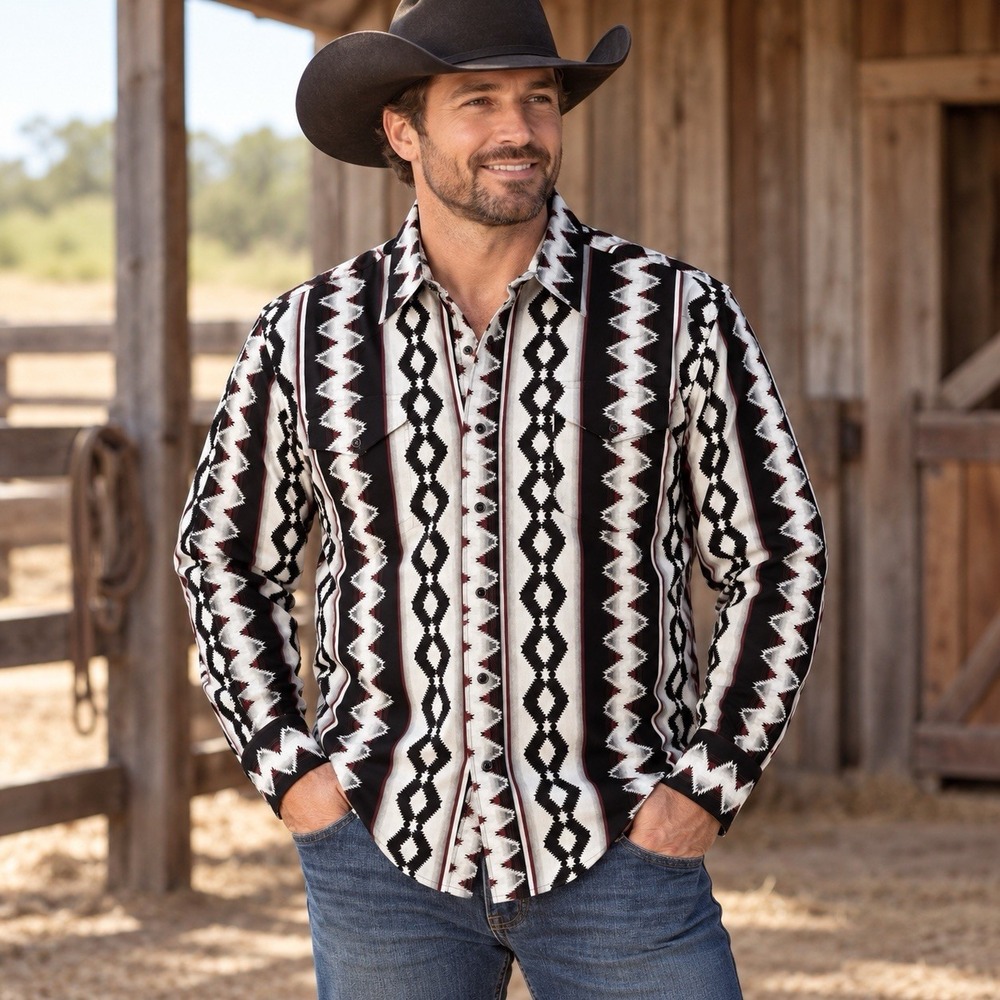 Panhandle Slim Mens XXL Aztec Western Snap Shirt Black White Southwestern Cowboy